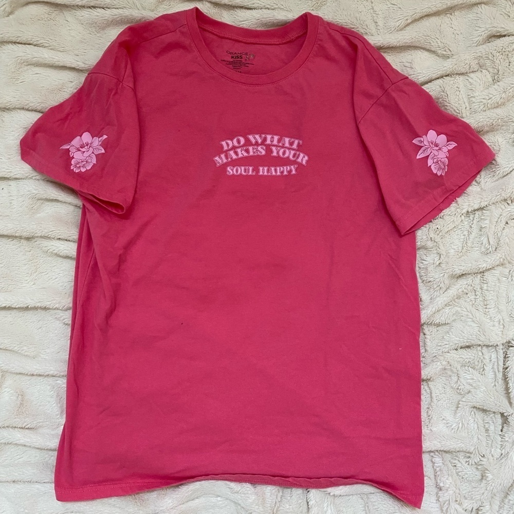 "Do What Makes Your Soul Happy" pink graphic oversized tee Sz small - Picture 3 of 6